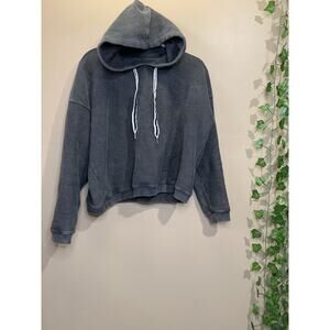 Aerie Hoodie Adult Small Gray Ribbed Hooded Cropped Sweatshirt Womens